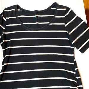 Maternity Lg Black/white striped, elbow sl dress